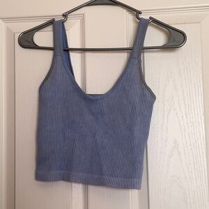 Small blue ribbed cropped tank top